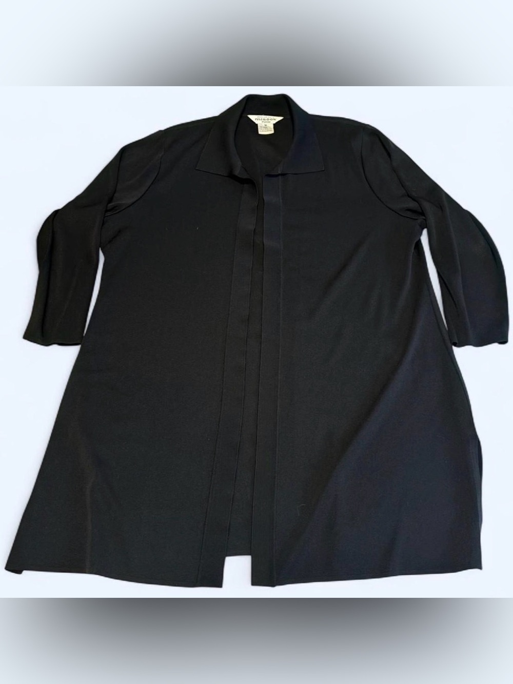 Misook Petite Medium PM Black Knit Open Front Cardigan Jacket Collared Long